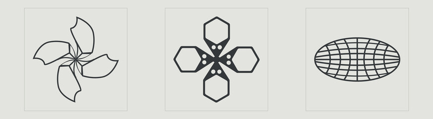 Vector set of Y2K. Brutalism star and flower shapes. Elements for graphic decoration. Anti-design. Vector illustration