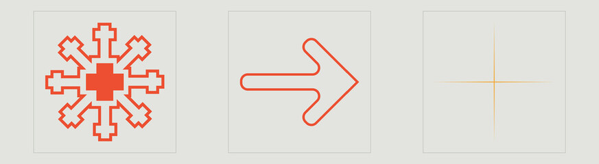 Obraz premium Vector Graphic Assets Set. Trendy geometric postmodern figures. Cyberpunk elements. Projects, posters, banners. Vector illustration