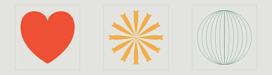 Retro futuristic elements for design. Big collection of abstract graphic geometric symbols. Flat minimalist icons. Futuristic. Vector illustration