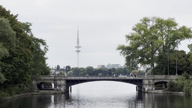 Hamburg Germany Heinrich Hertz Tower with a birdge