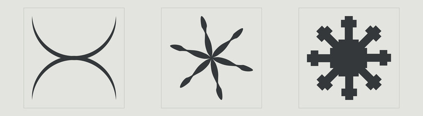 Obraz premium Retro futuristic elements for design. Brutalism star and flower shapes. Cyberpunk elements. Stars, starburst . Vector illustration