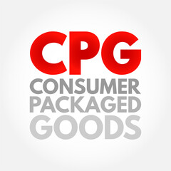 CPG Consumer Packaged Goods - merchandise that customers use up and replace on a frequent basis, acronym text concept background