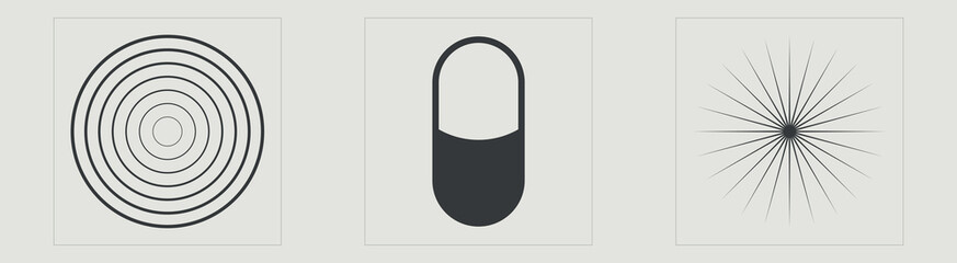 Vector set of Y2K. Brutalism star and flower shapes. Flat minimalist icons. Projects, posters, banners. Vector illustration