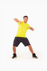 Obraz na płótnie Canvas Happy fitness instructor. Happy zumba instructor. Male fitness model.