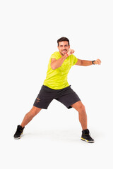 Obraz na płótnie Canvas Happy fitness instructor. Happy zumba instructor. Male fitness model.