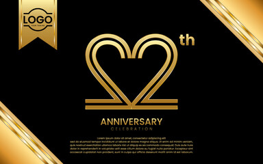 22th Anniversary Celebration. Anniversary Template Design With Gold Number and Font, Vector Template Illustration