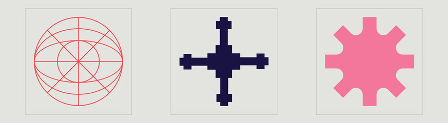 Obraz premium Set of Y2K style vectors of objects. Rave psychedelic retro futuristic set. Objects in y2k style. Isolated on black background. Vector illustration