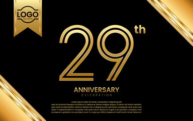 29th Anniversary Celebration. Anniversary Template Design With Gold Number and Font, Vector Template Illustration