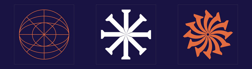 Obraz premium Vector Graphic Assets Set. Trendy geometric postmodern figures. Elements for graphic decoration. Isolated on black background. Vector illustration