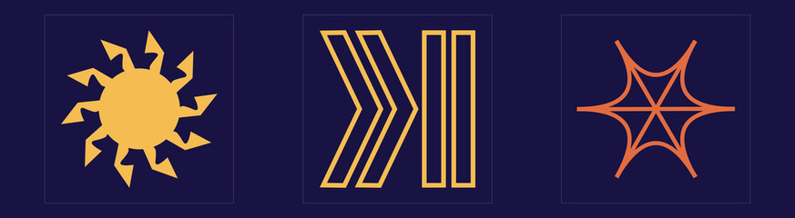 Brutalism shapes. Rave psychedelic retro futuristic set. Modern abstract forms. Stars, starburst . Vector illustration