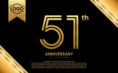 51th Anniversary Celebration. Anniversary Template Design With Gold Number and Font, Vector Template Illustration