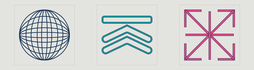 Brutalism shapes. Trendy geometric postmodern figures. Flat minimalist icons. Retro Futurist. Vector illustration