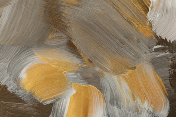 Modern oil and Acrylic smear blot painting wall. Abstract texture gold, beige, brown color stain brushstroke background.