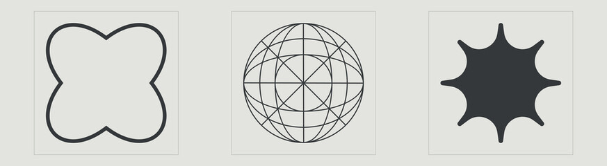 Collection of Y2K elements. Brutalism star and flower shapes. For modern T-shirts designed. Retro Futurist. Vector illustration