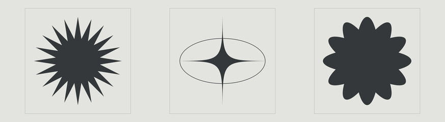 Vector set of Y2K. Big collection of abstract graphic geometric symbols. Templates for notes, posters. Isolated on black background. Vector illustration