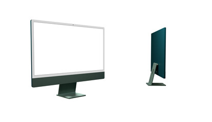 Computer display with white blank screen. Front view. Isolated on white background. 3D illustration.