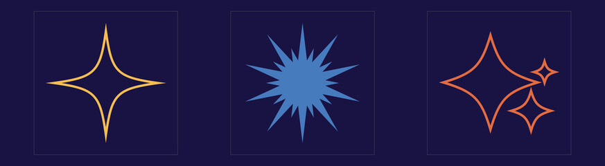 Obraz premium Vector set of Y2K. Extraordinary Graphic Assets. Elements for graphic decoration. Stars, starburst . Vector illustration