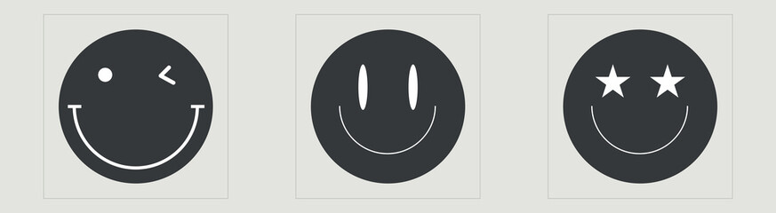 Vector set of Y2K. Rave psychedelic retro futuristic set. Flat minimalist icons. Isolated on black background. Vector illustration