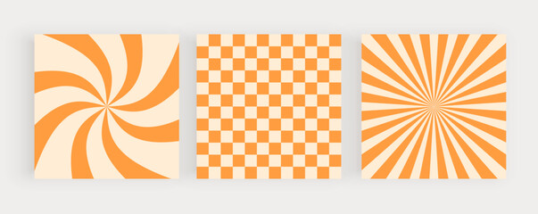 Orange retro groovy backgrounds with sun lines
