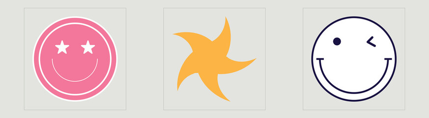 Brutalism shapes. Big collection of abstract graphic geometric symbols. For modern T-shirts designed. Retro Futurist. Vector illustration