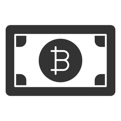 Obraz premium Paper banknote with bitcoin - icon, illustration on white background, glyph style