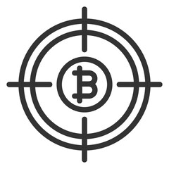 Bitcoin on target - icon, illustration on white background, outline style