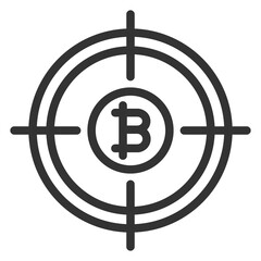 Bitcoin on target - icon, illustration on white background, outline style