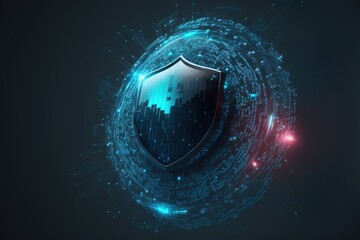   a blue shield on a dark background with a red light emanating from it, symbolizing the importance of protecting one's data