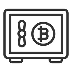 Bitcoin in the safe, safety of bitcoin - icon, illustration on white background, outline style