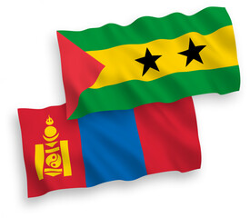 Fototapeta premium Flags of Saint Thomas and Prince and Mongolia on a white background