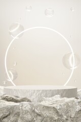 Rock stone white podium Blank product shelf standing backdrop.