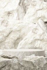 Rock stone white podium Blank product shelf standing backdrop.