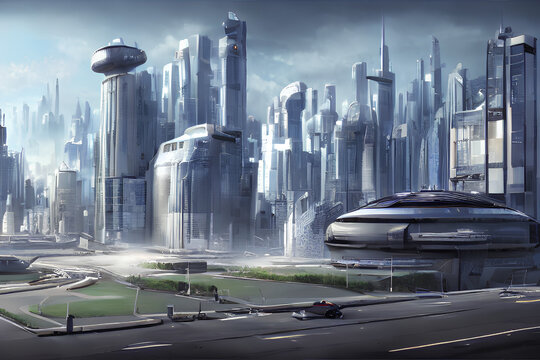 Panorama of the city of aliens cartoon background image made with AI technology