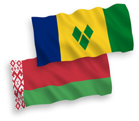 Flags of Saint Vincent and the Grenadines and Belarus on a white background