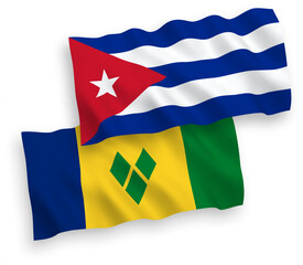 Flags of Saint Vincent and the Grenadines and Cuba on a white background