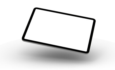 Black tablet computer with blank screen, isolated on white background