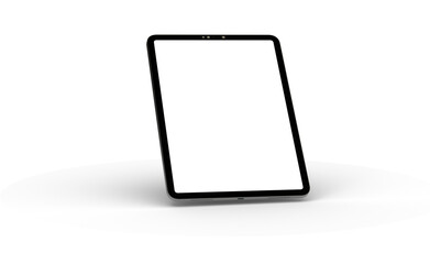 Black tablet computer with blank screen, isolated on white background