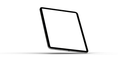 Black tablet computer with blank screen, isolated on white background