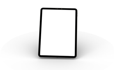 Black tablet computer with blank screen, isolated on white background