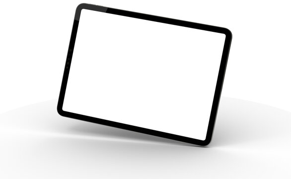 Blank screen realistic tablet frame, rotated position, side view, top view. The tablet is at different angles. Layout of a universal set of devices