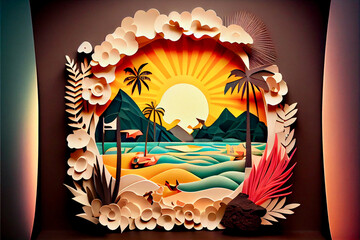 Generative AI render of Hawaii themed paper art