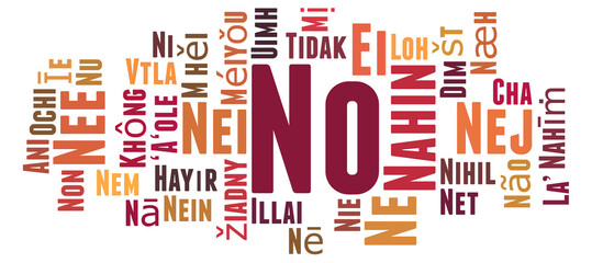 No in different languages word cloud concept