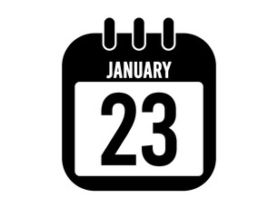 23 January calendar icon. Black calendar vector on white background for January holidays