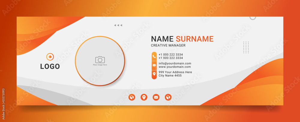 Wall mural business email signature with an author photo place modern and creative layout with orange color sha