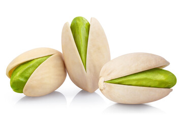 Delicious pistachios, isolated on white background
