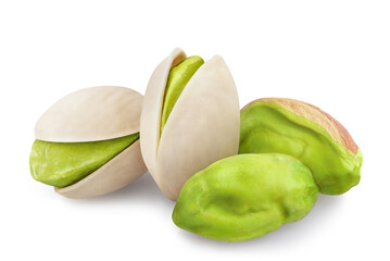 Delicious pistachios, isolated on white background