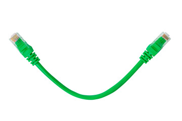 Green patch cord isolated on white. Patch cable with rj45 connector