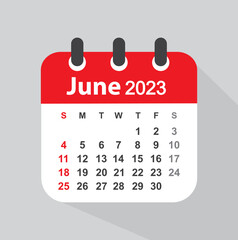 June 2023 calendar leaf - illustration, vector. - obrazy, fototapety, plakaty