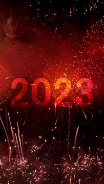 New Year 2023, Fireworks Display. Looped. Vertical.