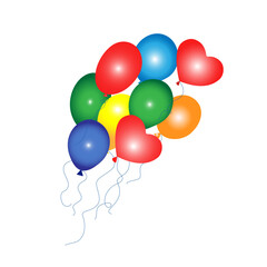 Balloon in cartoon style. Bundle of balloons for birthday, wedding, Valentine's Day and party. Flying balloon with a rope. Fgure,  balloon isolated on white background. Graphic vector.